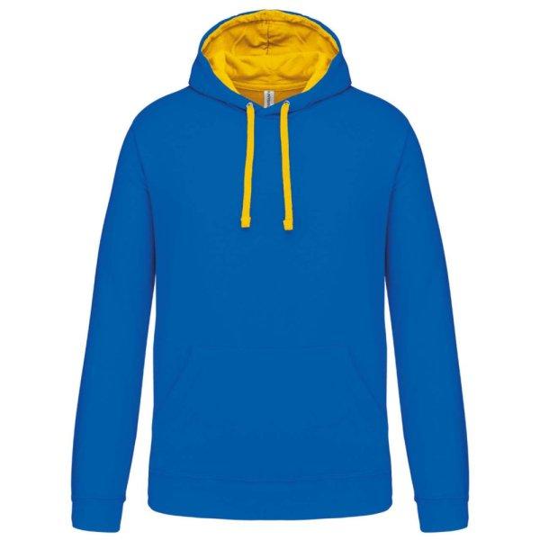 Férfi pulóver kontrasztos bélésű kapucnival, Kariban KA446, Light Royal
Blue/Yellow-L