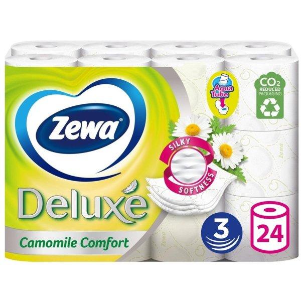 Toalettpapír 3 rétegű kistekercses 100% cellulóz 24 tekercs/csomag Deluxe
Zewa Camomile Comfort hófehér