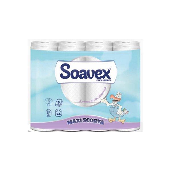Toalettpapír 3 rétegű kistekercses 100% cellulóz 162 lap/tekercs 24
tekercs/csomag Soavex Maxi Scorta_Paperdi