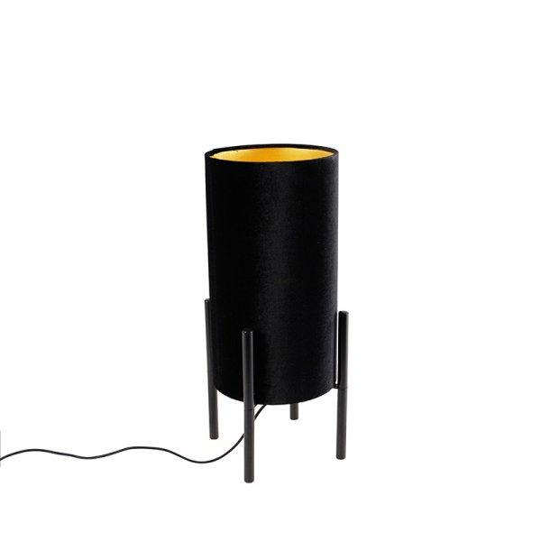 Design asztali lámpa fekete velúr árnyalatú fekete arannyal - gazdag