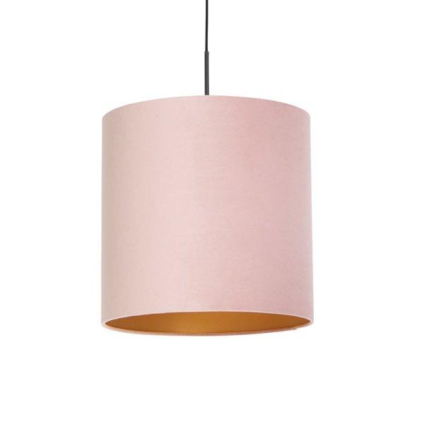 Függesztett lámpa velúr árnyalatú rózsaszínrel, arannyal 40 cm -
kombinált