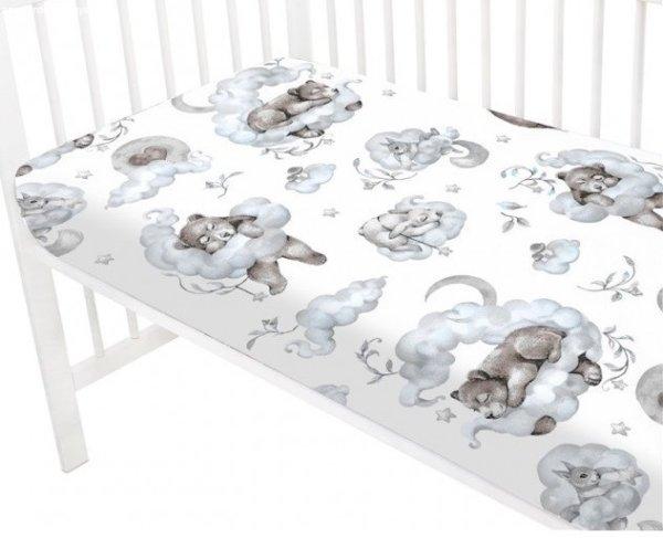 Baby Shop pamut,gumis lepedő 60*120 cm - felhőn alvó állatok kék