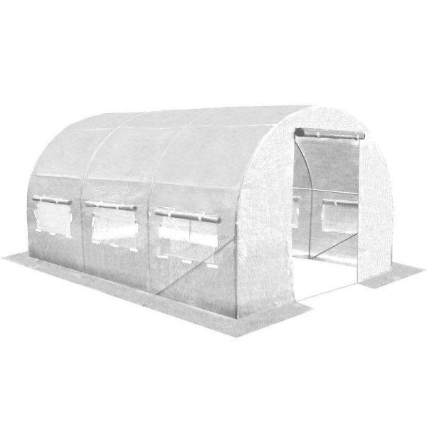 Kerti üvegház, alagút típusú fémkerettel, 250x400x200cm, fehér, 10nm