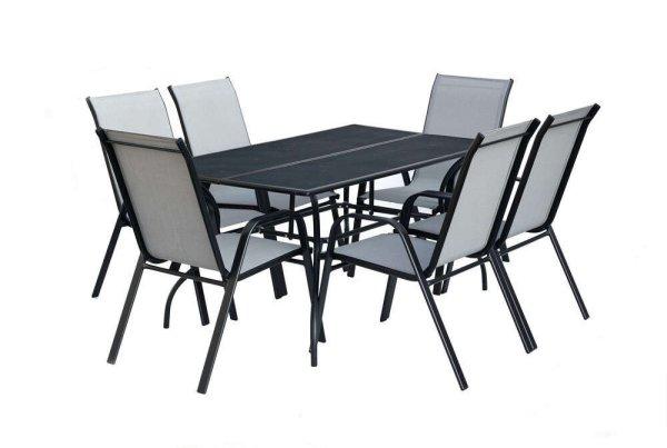ROJAPLAST zwmt-83 set fém kerti asztal, fekete, 6 db székkel