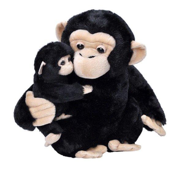 Wild Republic Plüss játék, Anya és baba csimpánz, 30 cm, barna
