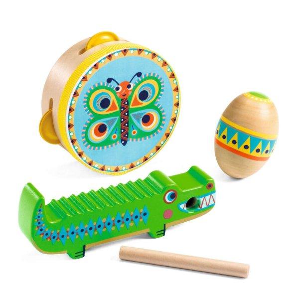 Játékhangszer - Tamburin, maracas, guiro - Set of percussions: tambourine,
maracas, guiro