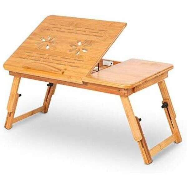 Bambusz laptoptartó asztal, Welora®, Univerzális, Összecsukható és
állítható lábak, Állítható magasság, Méretek 50 x 30 cm