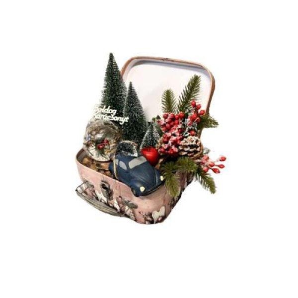 Adventi asztaldísz Box - karácsonyi dekoráció bőröndben- hagyományos