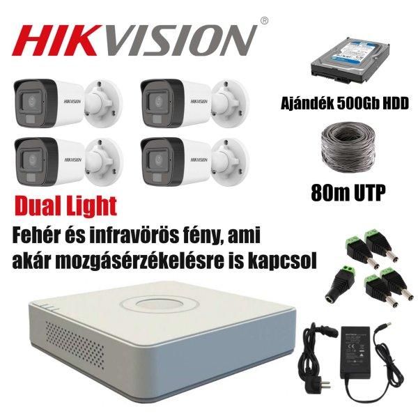Hikvision Acusense TurboHD prémium kamera rendszer 4db 2mpx DualLight
kamerával + ajándék 500Gb-s HDD-vel