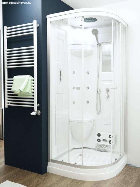 Hidromasszázs zuhanykabin elektronikával negyedköríves 90x90x222