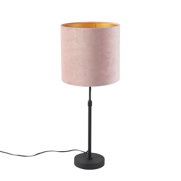 Asztali lámpa fekete, velúr árnyalatú rózsaszín, 25 cm arany - Parte