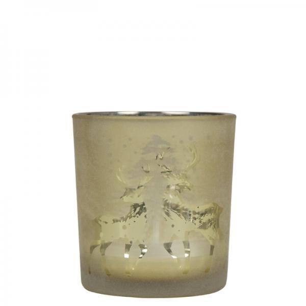 Üveg teamécses tartó, arany szarvasokkal, 8 cm XMWLDHGS