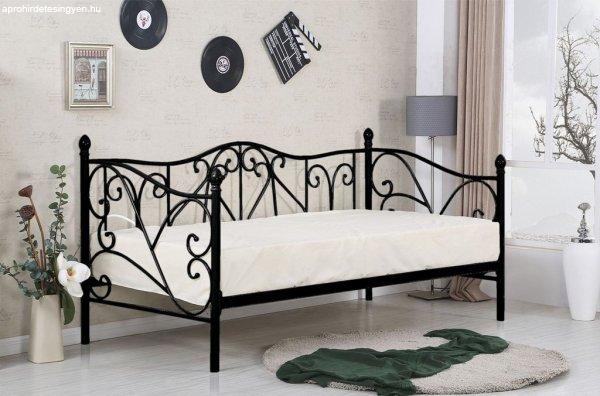 Egyszemélyes ágy, fém kerettel, fekete, 90 cm - VOIE LACTEE - Butopêa