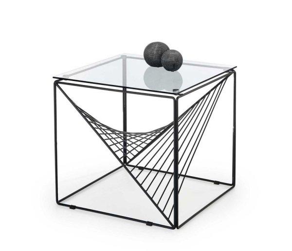 Üveg dohányzóasztal, geometriai formás kerettel, fekete fém - GIBEON -
Butopêa