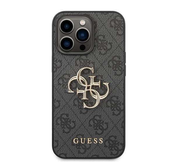 Guess PU 4G Metal Logo iPhone 14 Pro Max hátlap tok, szürke