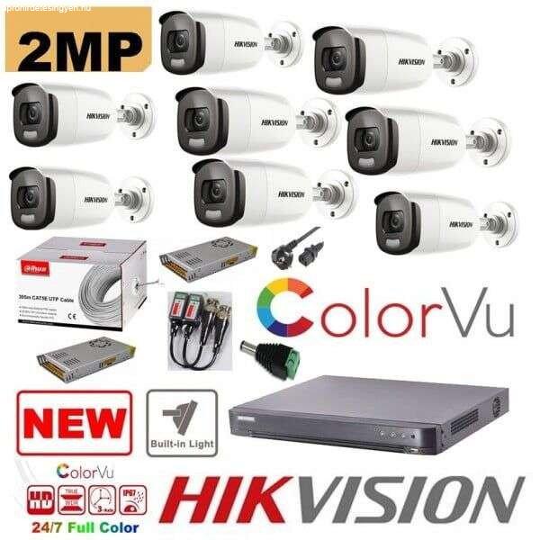 8 kamera professzionális Hikvision 2mp Color Vu felügyeleti készlet IR 40m
(színes éjszaka), tartozékok mellékelve