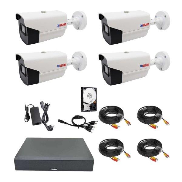 Teljes rendszer 4 kültéri megfigyelő kamera FULL HD IR 40m OEM Hikvision, 4
csatornás DVR, tartozékok és HDD