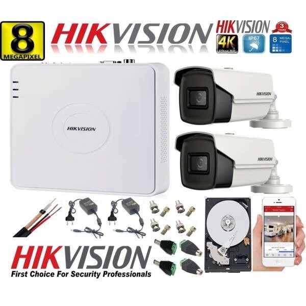 Hikvision 2 kamerás 8 MP-es 4K, 80 IR kamera, 4 csatornás DVR, tartozékok és
HDD