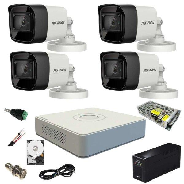 Ultraprofesszionális videomegfigyelő rendszer Hikvision UPS-szel 4 kültéri
kamera 5MP Turbo HD IR 80M-mel, teljes tartozékok HARD technológiával