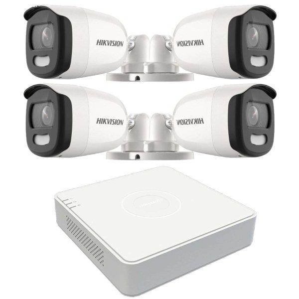 Videó megfigyelő rendszer 4 kamera Hikvision ColorVU 5MP fehér fény 20m, DVR
4 csatorna