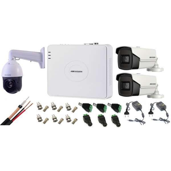 Hikvision megfigyelő készlet 3 kamera 1 Speed Dome TurboHD 2MP IR100m zoom25X,
2 kamera 5MP ir40m teljes tartozékok