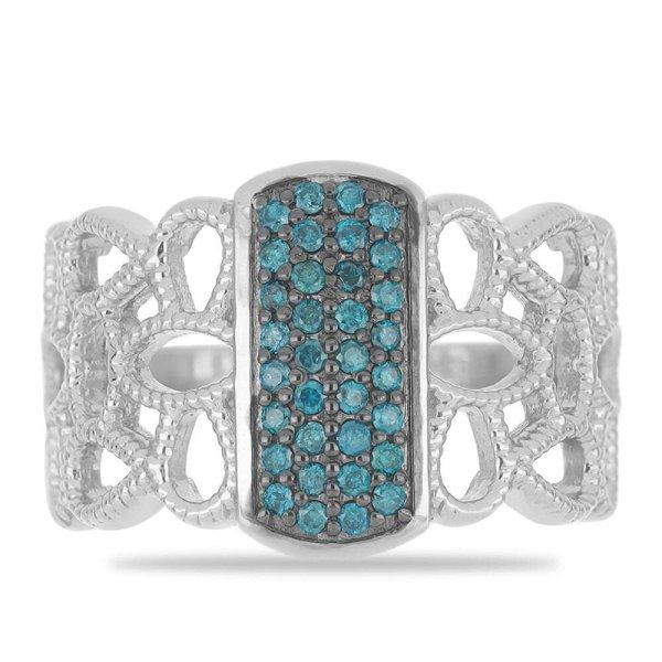 Ezüst Gyűrű Kék Gyémánttal, Méret: 62-63