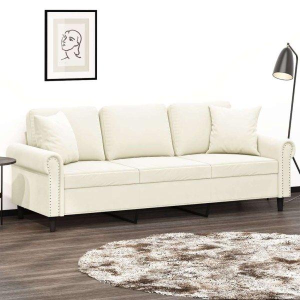 vidaXL 3 személyes krémszínű bársony kanapé díszpárnákkal 180 cm