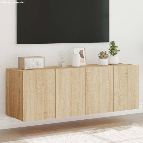 2 db sonoma-tölgy színű fali TV-szekrény LED-del 60x35x41 cm