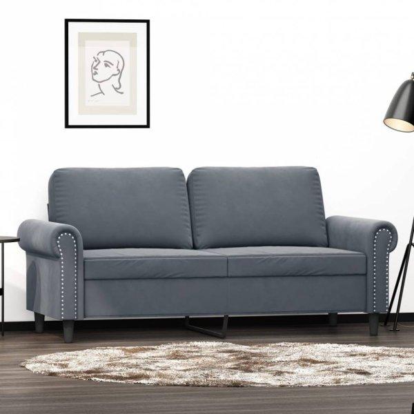 Kétszemélyes sötétszürke bársony kanapé 140 cm