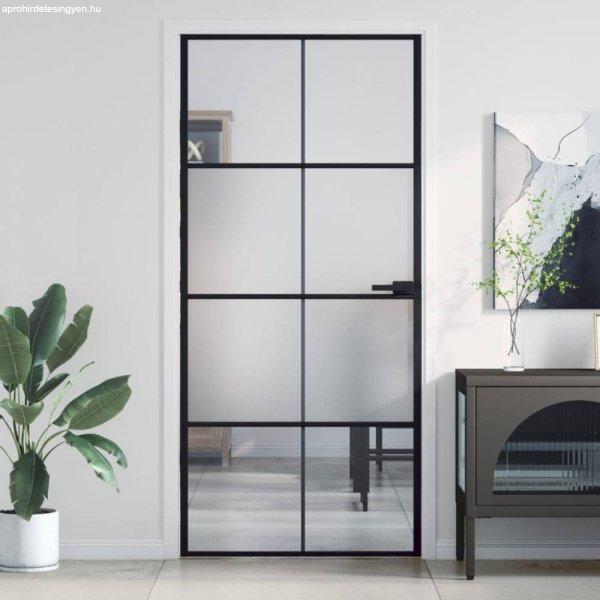 Fekete edzett üveg és alumínium vékony beltéri ajtó 93x201,5 cm