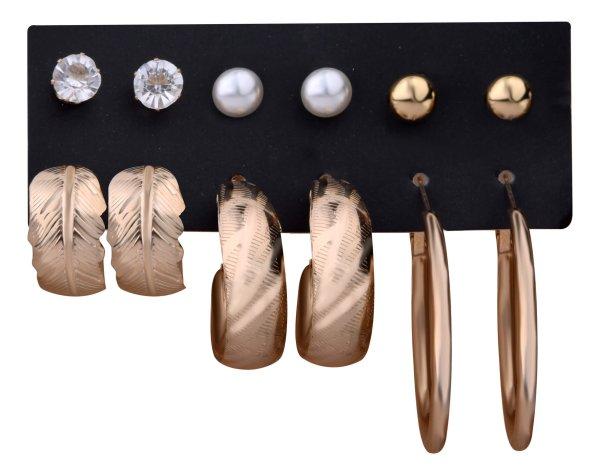 Troli Elegáns aranyozott karika és bedugós fülbevalók
(6 pár)