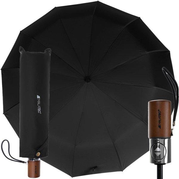Elegáns automata esernyő fa nyéllel és tároló
huzattal - 115 cm, fekete (BB-19368)