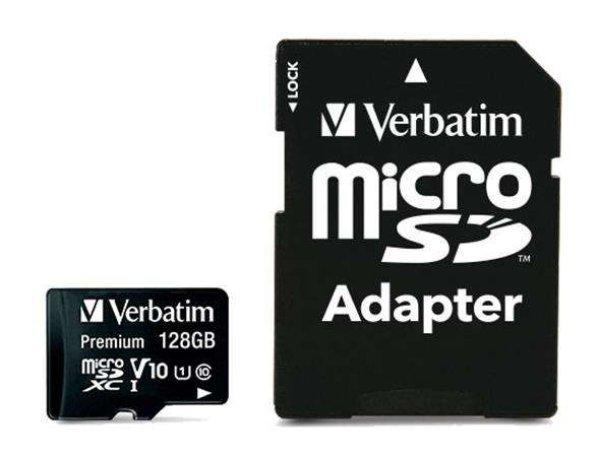 VERBATIM Memóriakártya, microSDXC, 128GB, CL10/U1, 90/10 MB/s, adapter,
VERBATIM 