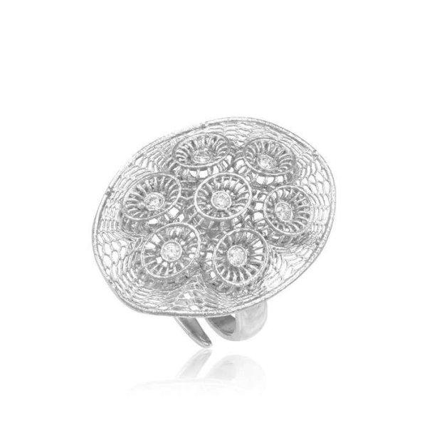 Ezüst Periklis Gyűrű – áttört csipkés ovál forma kövekkel