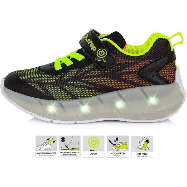 D.D.Step Fekete-neon LED fényű kisfiú sportcipő  (Méret 24)