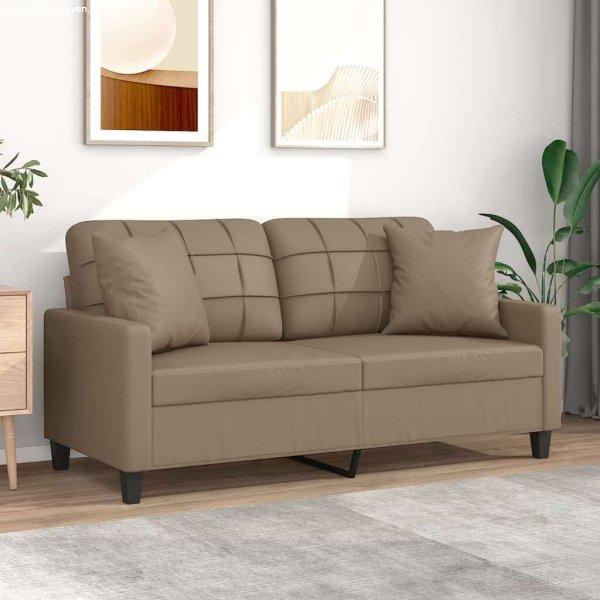 vidaXL 2 személyes cappuccino színű műbőr kanapé díszpárnákkal 140 cm