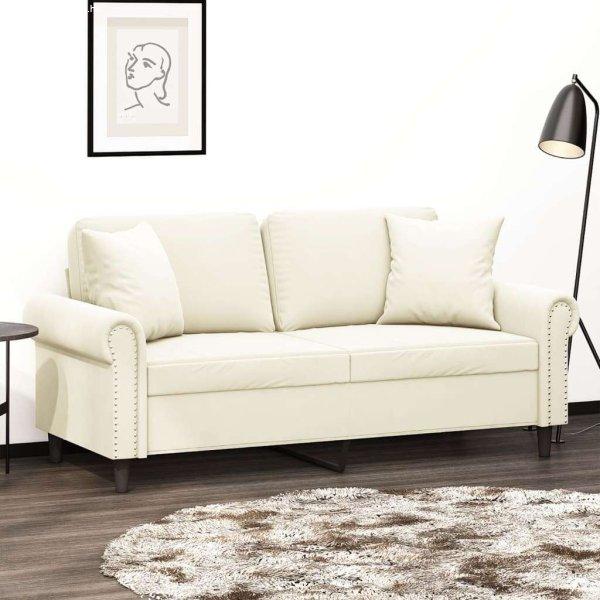 vidaXL 2 személyes krémszínű bársony kanapé díszpárnákkal 140 cm