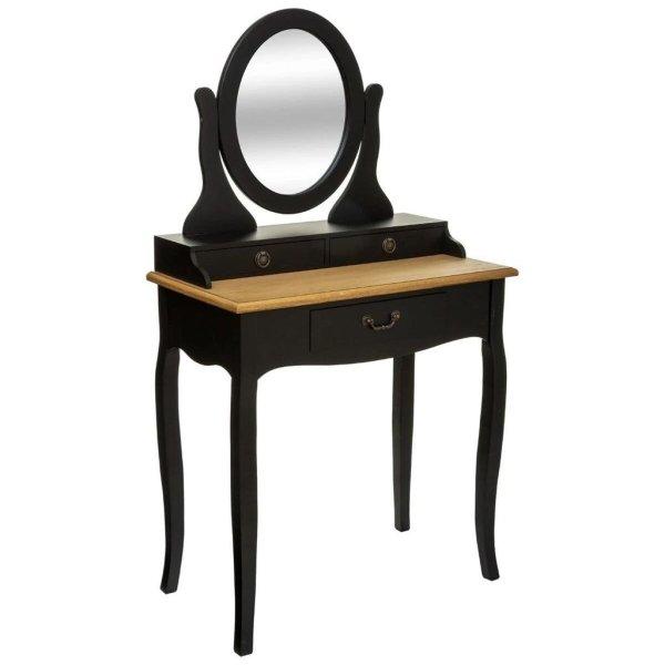 Vintage stílusú fésülködő asztal, tükörrel és 3 fiókkal, fekete -
VENISE - Butopêa