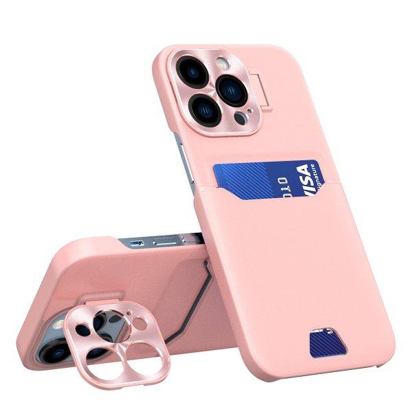 Bőr állvány tok iPhone 14 Pro Max kártya pénztárca tok állvány
rózsaszín