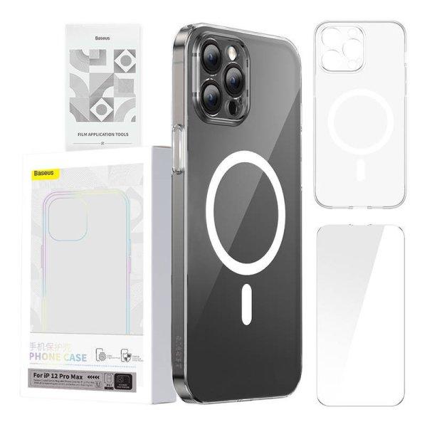 Baseus Magnetic Crystal Clear védőtok iPhone 12 Pro Maxhez (átlátszó) +
edzett üveg + tisztítókészlet