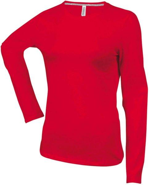 Női hosszú ujjú kereknyakú pamut póló, Kariban KA383, Red-L