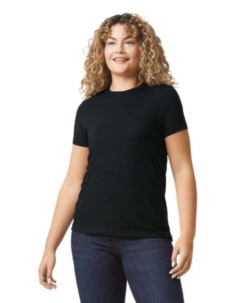 A-vonalú oldalvarrott kereknyakú női póló, Gildan GIL67000, Pitch Black-XL