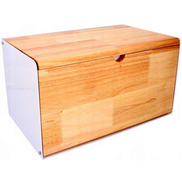 Fém kenyértároló doboz 2 bambusz fedéllel, 34x22x20 cm, fehér és barna