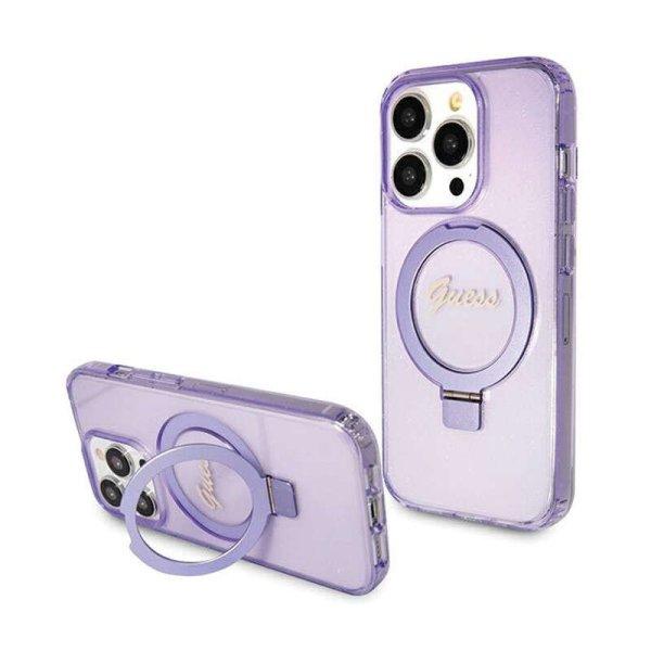 Guess Ring Stand Script Glitter MagSafe - iPhone 15 Pro telefontok (Purple)