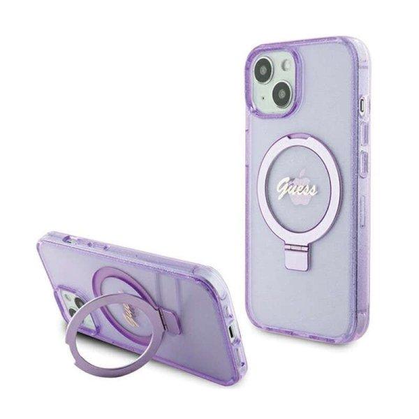 Guess Ring Stand Script Glitter MagSafe - iPhone 15 telefontok (Purple)