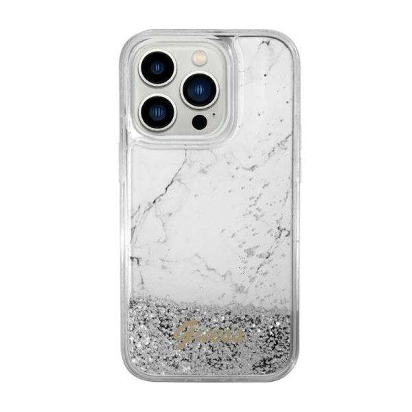 Guess Liquid Glitter Marble - telefontok iPhone 14 fehér