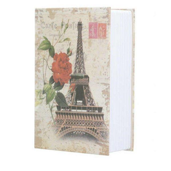 Pufo titkos könyvszéf zárkulccsal, Eiffel-torony modell, 24 x 15 cm