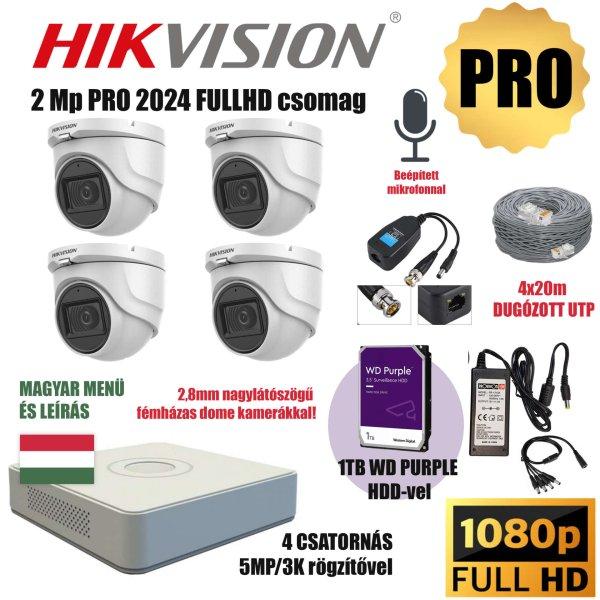 Hikvision 2MP PRO 4 Kamerás Szereld Magad TurboHD Csomag RJ45 balunnal és
készre szerelt UTP kábellel