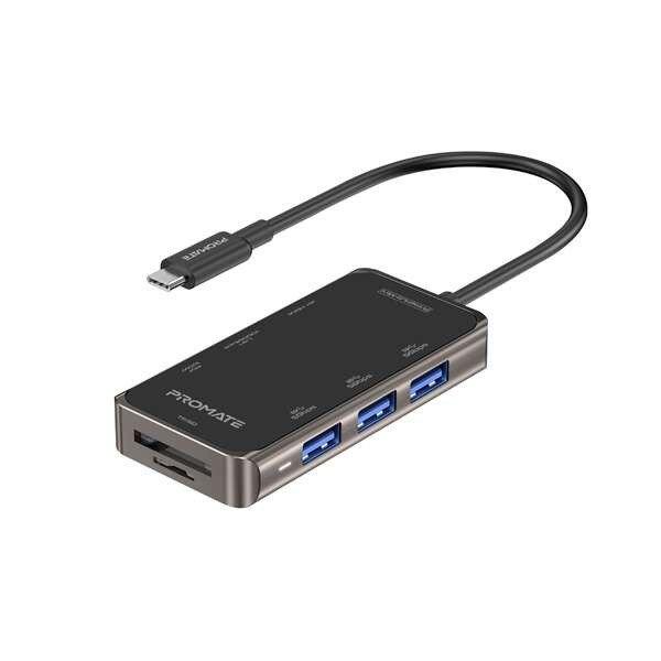 Promate USB Hub, PRIMEHUB MINI (USB-C 8in1 HUB, 100W PD, 1x4K HDMI, 3xUSB 3.0,
1xUSB 2.0, 2xUSB-C, SD,mSD, 1xUSB-C)