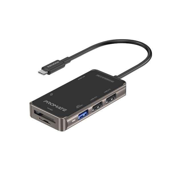 Promate USB Hub, PRIMEHUB LITE (USB-C 7in1 HUB, 1x4K HDMI, 1xUSB 3.0, 2xUSB 2.0,
SD,mSD, 1xUSB-C, fekete)